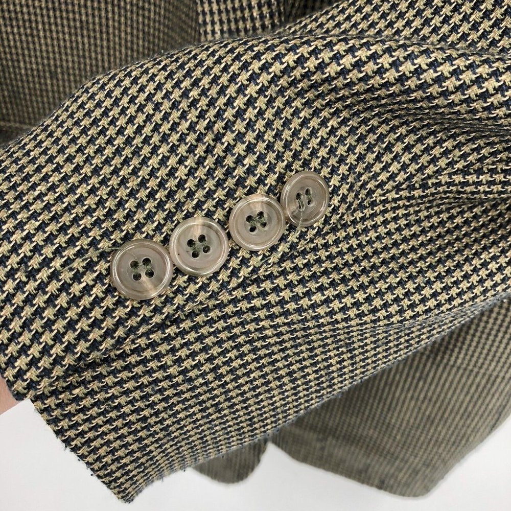 Oscar De La Renta Mens 44R Green Grey Silk Blend Houndstooth Sport Coat Blazer - Picture 5 of 12